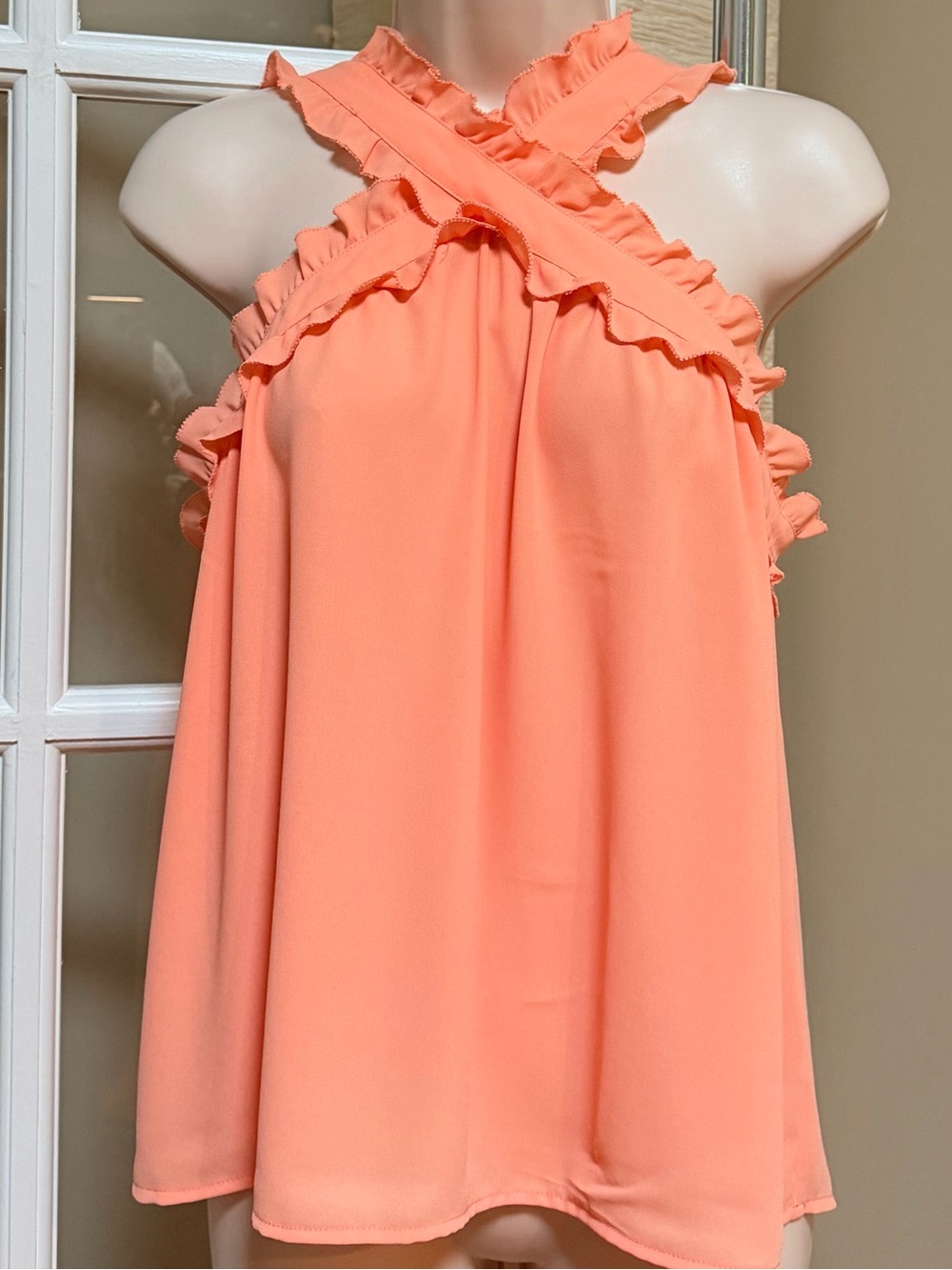 J. Crew Coral Peach Ruffle Halter Blouse